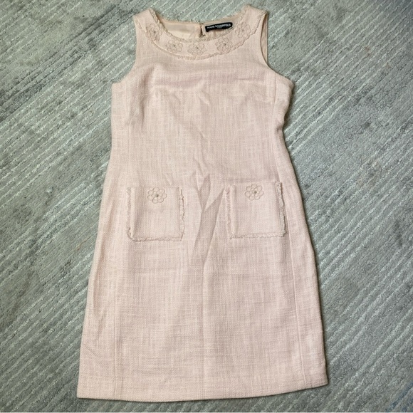 Karl Lagerfeld Paris Pink Tweed Floral Collar Shift Dress Size 6 - Picture 6 of 11
